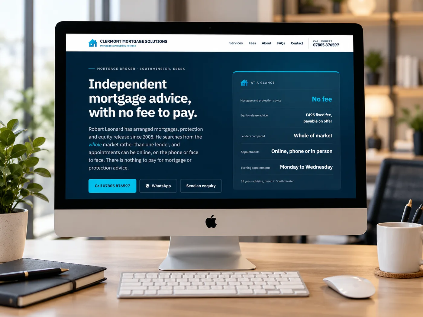 Clermont Mortgage Solutions website screenshot, an FCA-compliant website for an Essex mortgage broker